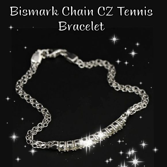 Sterling Silver Bismark Chain Link 7.5" Bracelet 4g tennis style CZ's GORGEOUS
